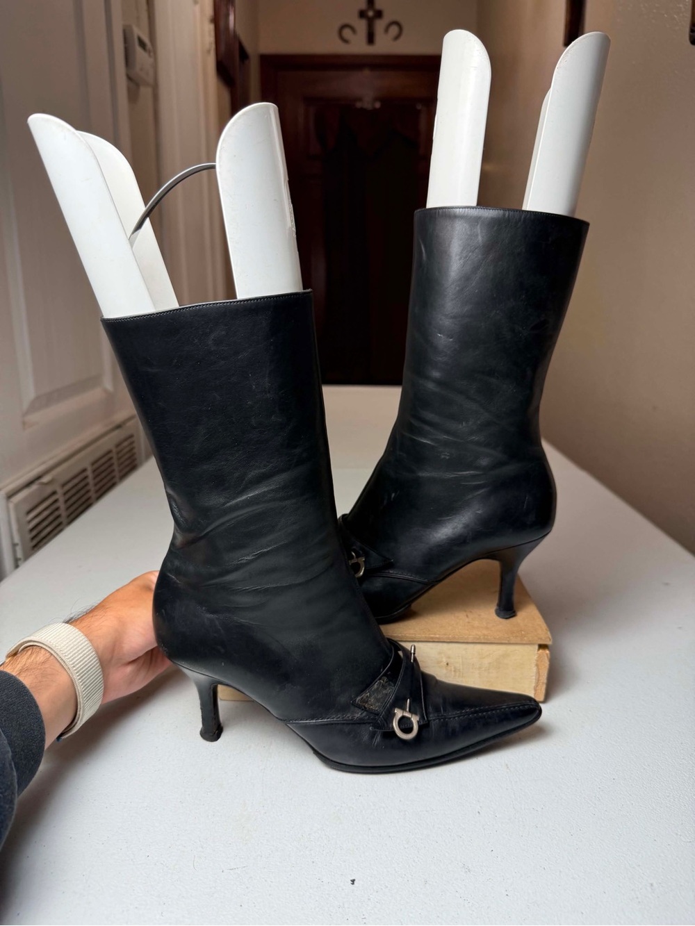 Y2K damage Salvatore Ferragamo Vintage Ferragamo Leather Boots Black Silver 6.5